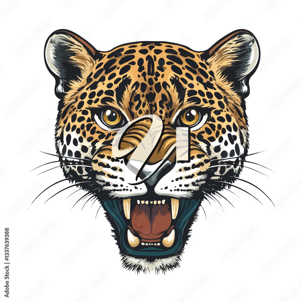 Fototapeta premium Wild Roaring Jaguar Leopard Head Face Vector Illustration