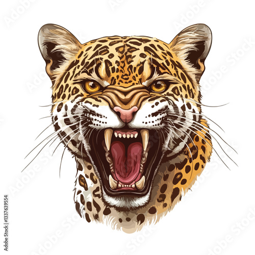 Wild Roaring Jaguar Leopard Vector Illustration