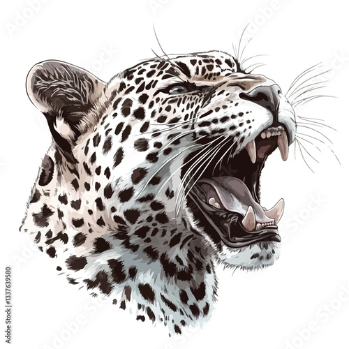 Wild Roaring Jaguar Leopard Vector Illustration