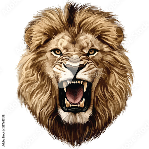Wild Roaring Lion Head Vector Illustration
