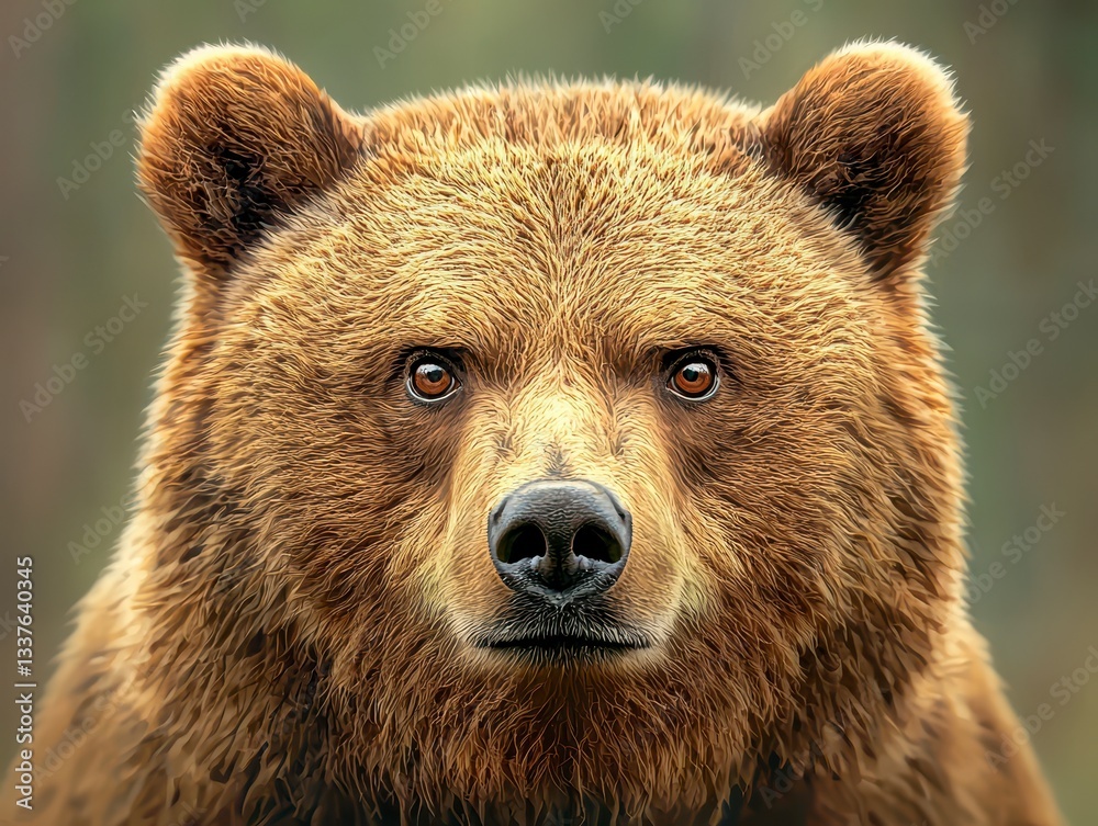 Obraz premium Closeup Portrait of a Brown Bear in a Forest Setting