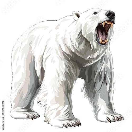 Fierce Wild Polar Bear Roaring Full Body Vector Illustration