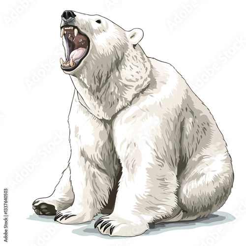 Fierce Wild Polar Bear Roaring Full Body Vector Illustration