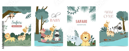 cute safari landscape template banner for a4 vertical design