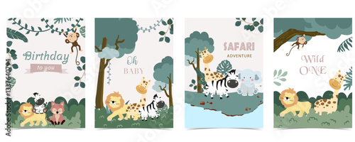 cute safari landscape template banner for a4 vertical design