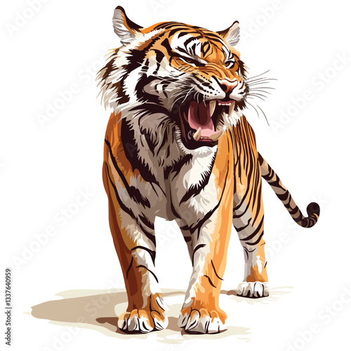 Wild Roaring Tiger Full Body Vector Illustration