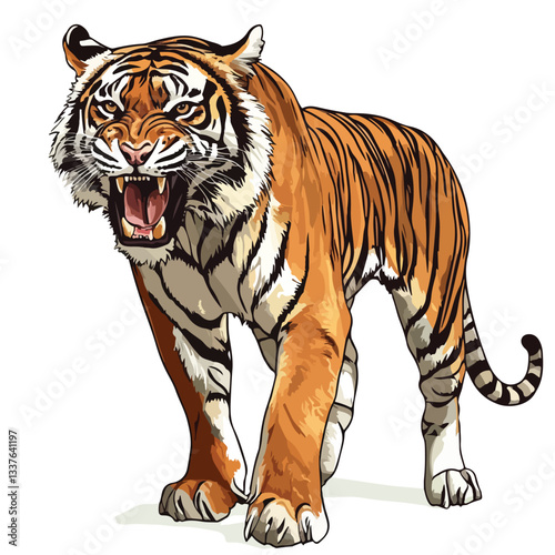 Majestic Roaring Tiger Vector Illustration for Zoology Enthusiasts