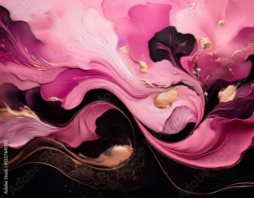 A Mother's Day-inspired abstract landscape with soft, swirling hues of pink, black, and gold