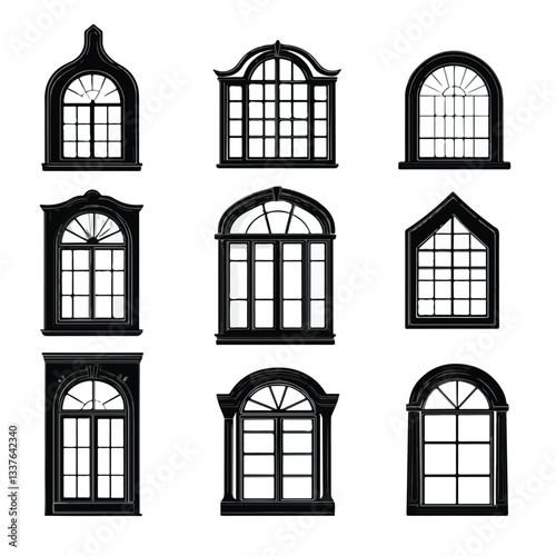 Modern Black Window Frames Silhouette Set for Graphic Designers and Architects