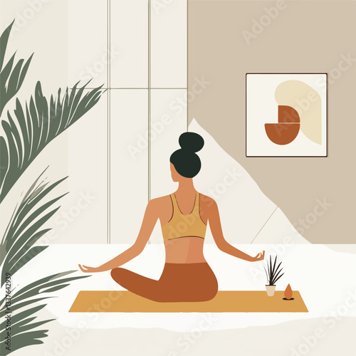 Woman in Yoga Meditation Pose Vector Illustration