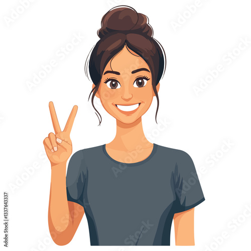 Professional Woman Showing Peace Sign Vector Illustration