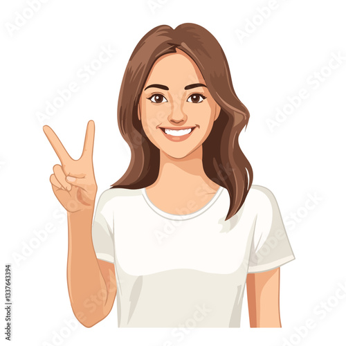 Professional Woman Showing Peace Sign Vector Illustration