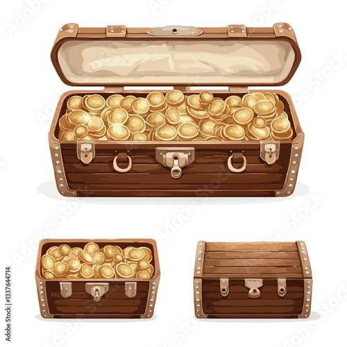 Elegant Wooden Chest for Gold Set: Opened and Closed