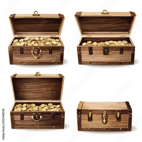 Elegant Wooden Chest for Gold Set: Opened and Closed