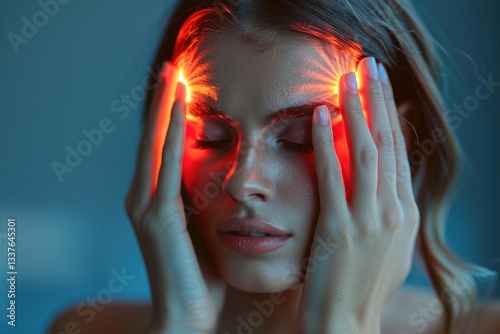 Physical suffering, mental strain: a human being, enduring agony, gripping head, overwhelming pressure, facial grimace, neural condition, stress reaction, chronic pain, unbearable sensation