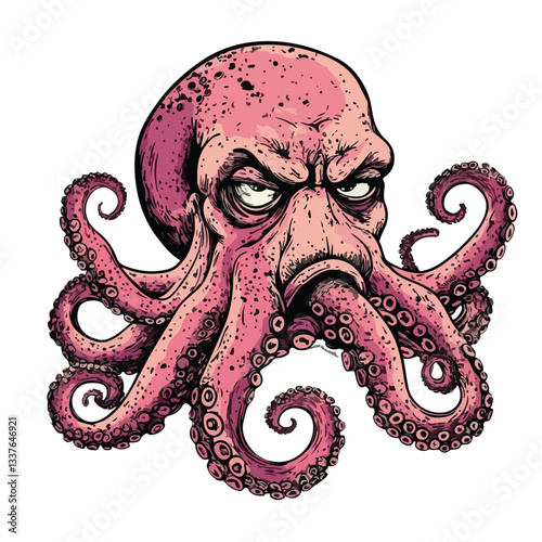 Worried Octopus with Furrowed Brows Trembling - Illustration