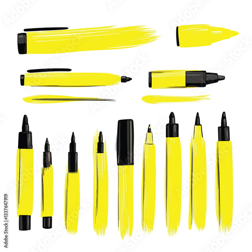 Yellow Highlighter Pen with Highlighted Lines on Paper