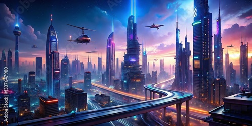 Wallpaper Mural Futuristic Smart City Metropolis: Cyberpunk Technology Background Wallpaper Torontodigital.ca