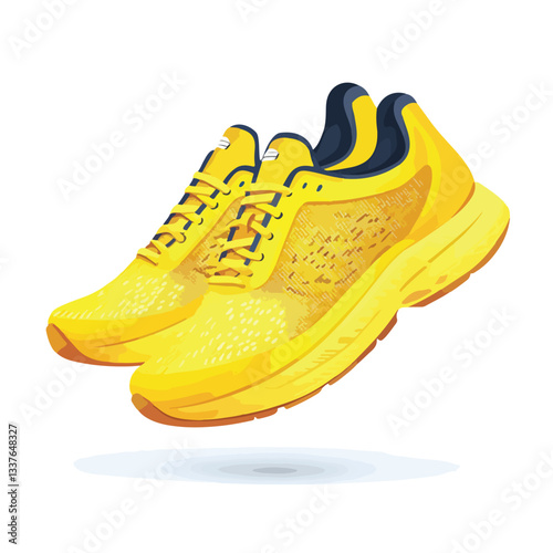 Floating Yellow Running Shoes Vector Illustration
