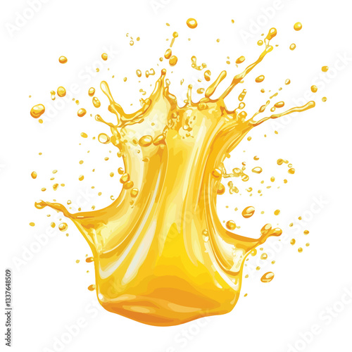 Vibrant Yellow Water Splash Vector Illustration Isolated on White Background