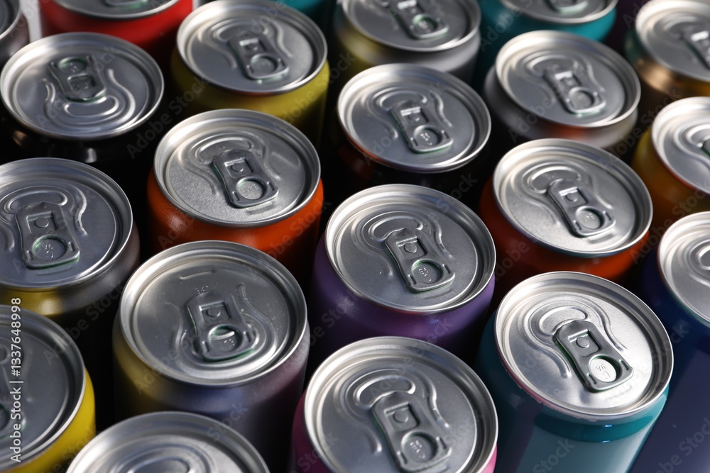 Many aluminium cans of beverage as background, closeup Many aluminium cans of beverage as background, closeup