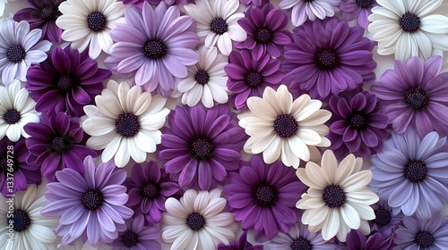 Vibrant purple and white chrysanthemum flowers on a plain background. 