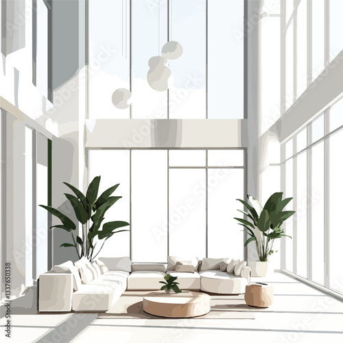 Modern High Penthouse Living Room Zoom Background