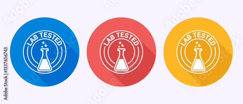 Lab tested icon. Laboratory testing product quality certificate symbol in shadow button design
