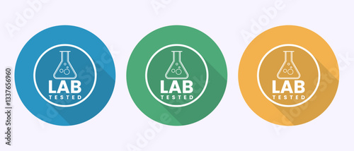 Lab tested icon. Laboratory testing product quality certificate symbol in shadow button design