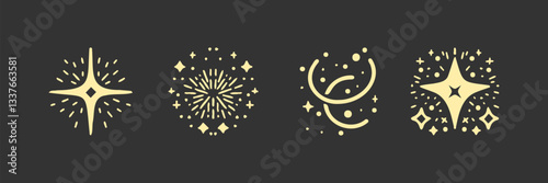 Collection of sparkling stars, twinkling stars. Shining icons, clean star icons.