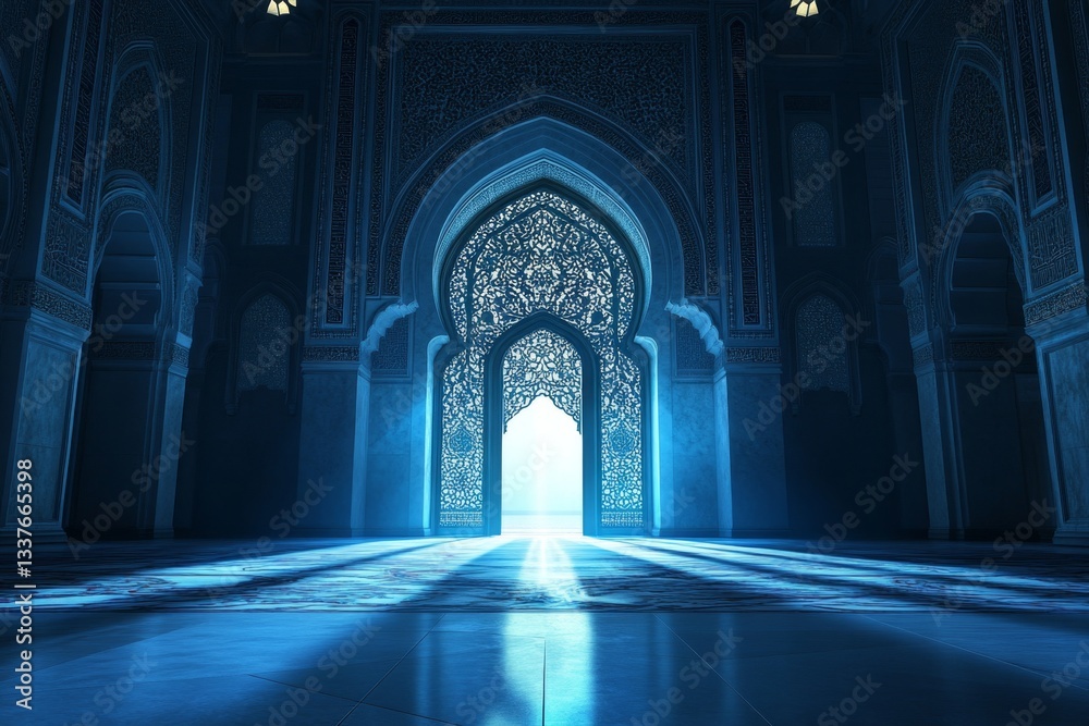 Mystical Islamic architecture, illuminated archway Mystical Islamic architecture, illuminated archway