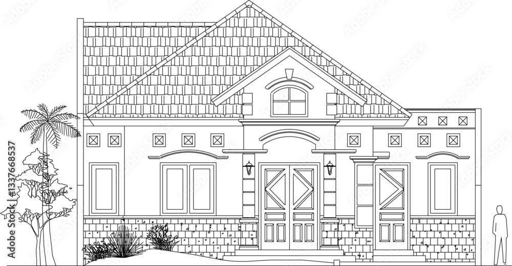 vector sketch illustration of architectural design of modern vintage mediterranean house building vector sketch illustration of architectural design of modern vintage mediterranean house building
