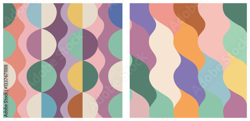 Retro Wavy Geometric Pastel Pattern Designs