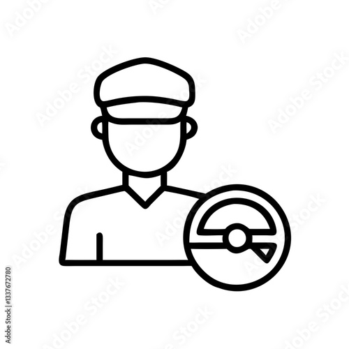 Driver holding steering wheel, transportation profession icon