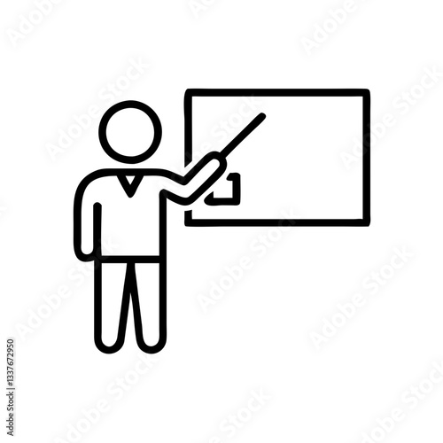 Teacher pointing at chalkboard, education and learning icon
