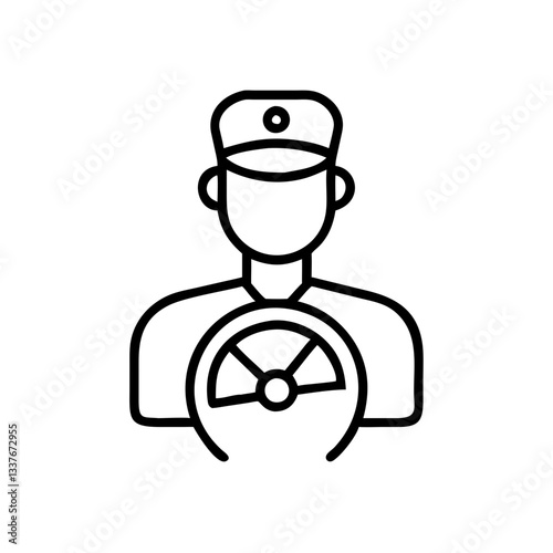 Taxi driver holding steering wheel, transportation icon