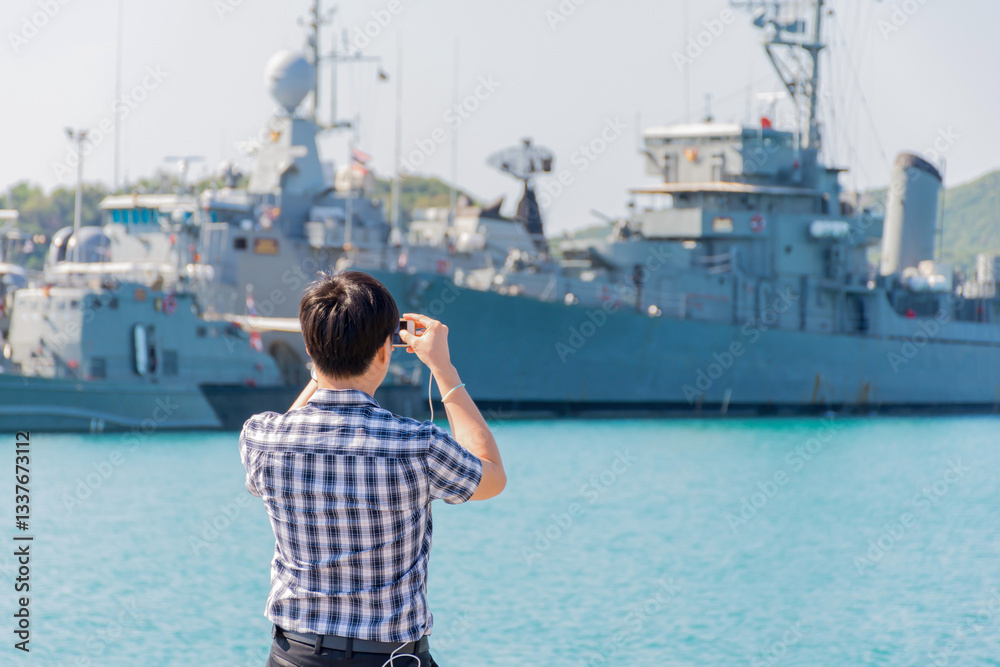Navy harbor and warship or battleship at navy port Navy harbor and warship or battleship at navy port