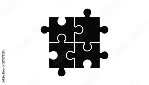 Puzzle Piece Icon. Black and White Jigsaw Vector Symbol for Problem Solving and Strategy.