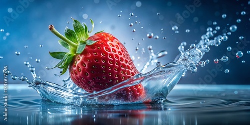 Juicy Strawberry Splash: Close-up Water Droplets Photography