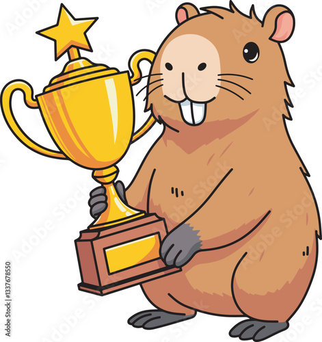 Cute capybara hold trophy illustration