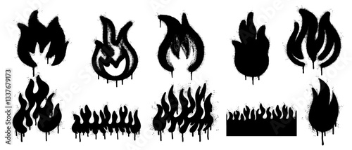 Set of graffiti spray paint flame icon. design elements for banner, flyer, street art, cards, poster, and ads.