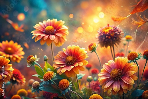 Long Exposure Autumn Floral Digital Painting - Vibrant Fall Flowers in Soft Light