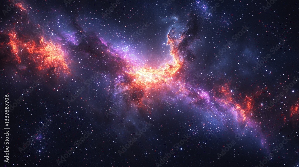 Naklejka premium Vibrant nebula with cosmic dust and stars. (2)