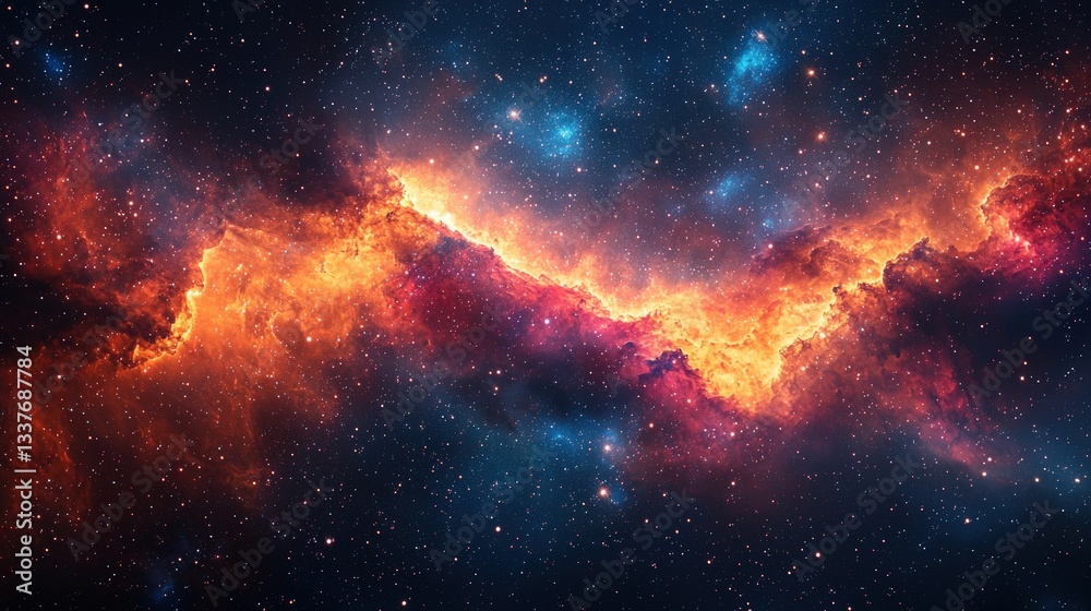 Fiery nebula in deep space with vibrant colors and stars. Fiery nebula in deep space with vibrant colors and stars.