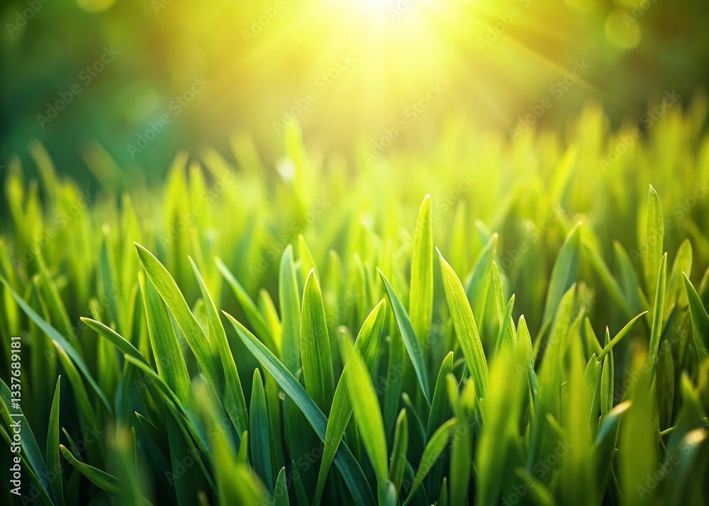 Fototapeta premium Lush Green Grass Texture Background: Natural Summer Meadow Landscape with Copy Space