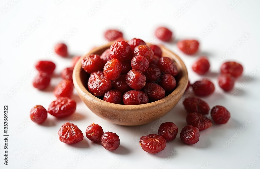 Isolated dried Chinese jujubes in wood bowl on white background. Red ripe sweet snack rich in vitamin C. Traditional oriental herbal medicine, healthy eating. Isolated dried Chinese jujubes in wood bowl on white background. Red ripe sweet snack rich in vitamin C. Traditional oriental herbal medicine, healthy eating.