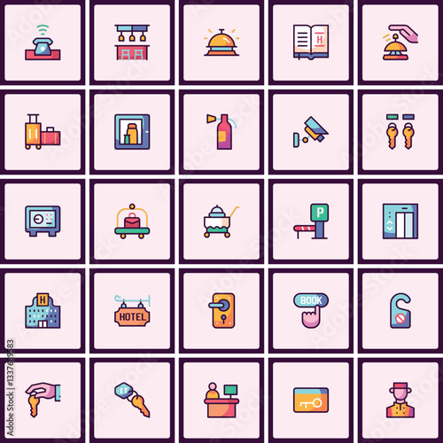Hotel Services and Amenities Icon Set: Comprehensive Visual Guide to Hospitality