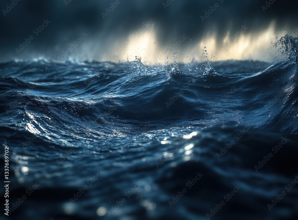 Fototapeta premium The ocean is rough and choppy, with waves crashing against the shore