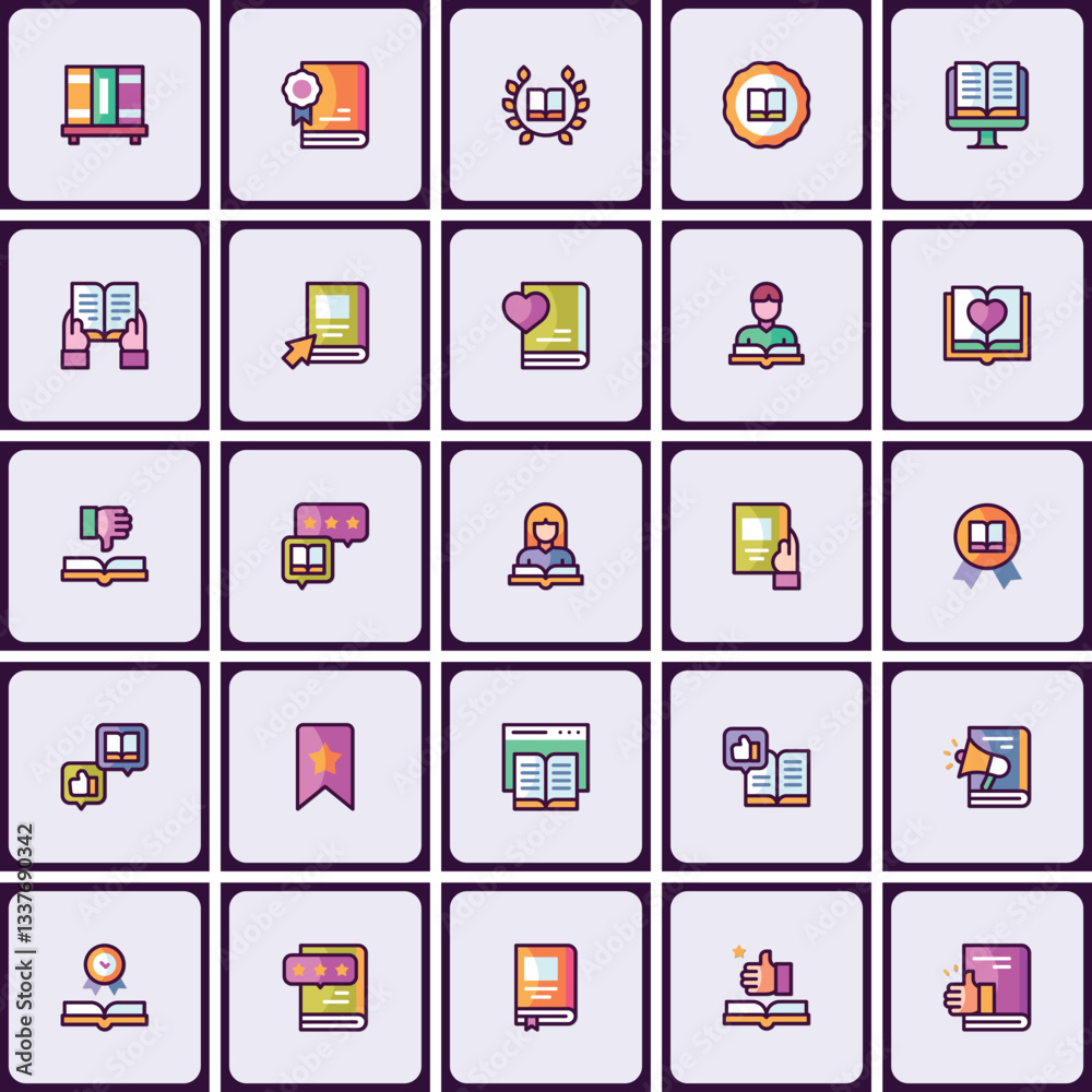 Collection of Reading and Education Themed Vector Icons in a Stylish Pack Collection of Reading and Education Themed Vector Icons in a Stylish Pack
