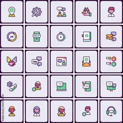 Comprehensive customer service icon pack for digital assistance platforms